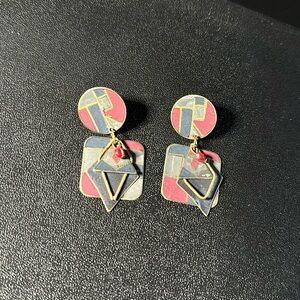 Mauve gold blue and silver metal earrings